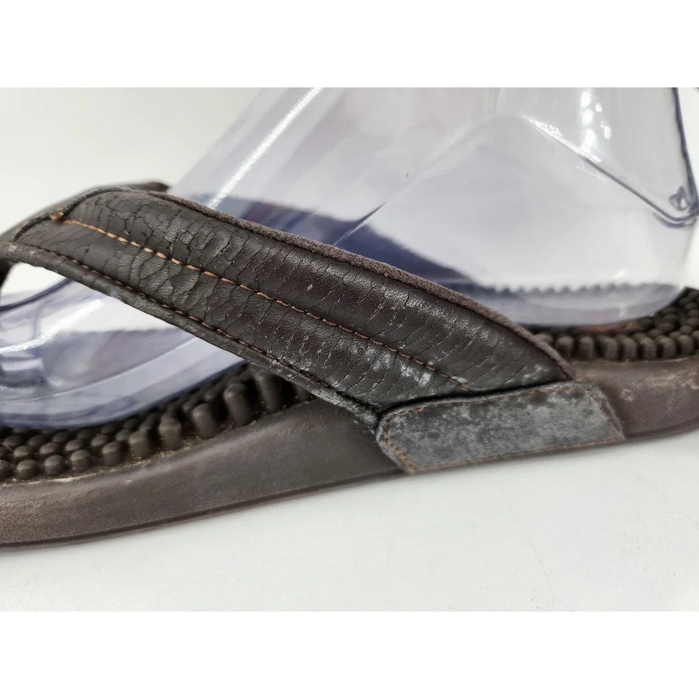 Kenkoh Spirit V Flip Flop Sandals Mens 9 Brown Leather Acupressure Massage 2314